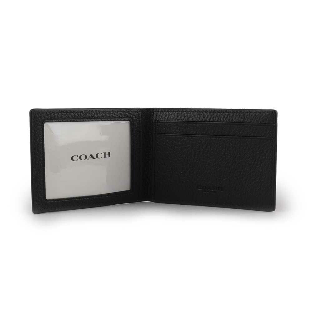 【COACH】Logo 壓印荔枝皮革對開證件照短夾(黑色) CM167 QBBK