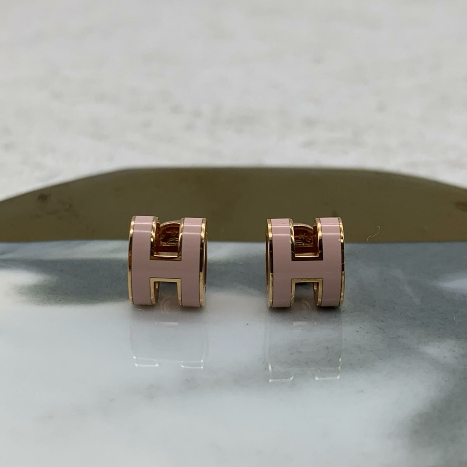 Hermes mini pop H earrings (Rose Dragée)