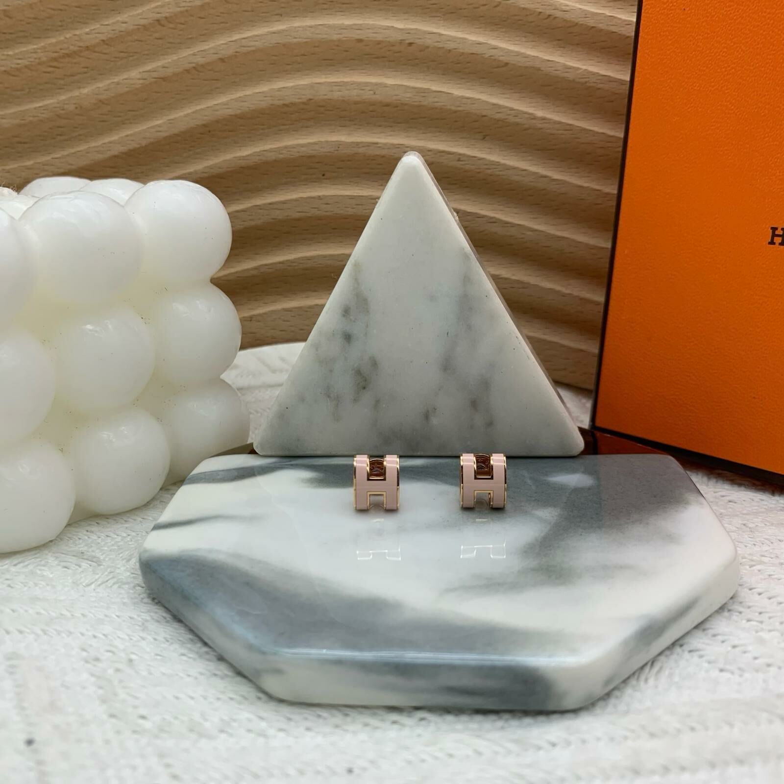 Hermes mini pop H earrings (Rose Dragée)