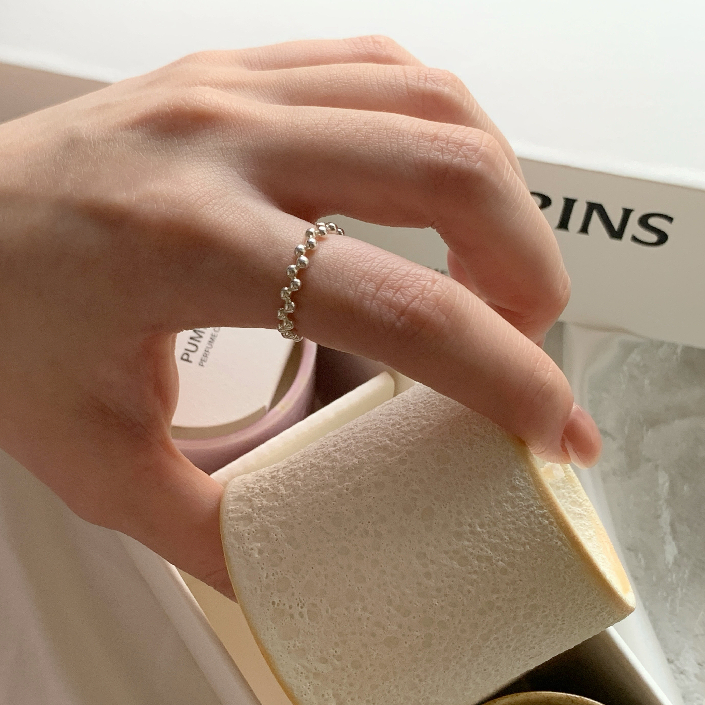 簡約交錯珠珠戒指