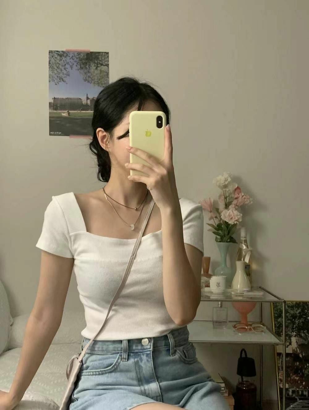 方領簡約上衣(白色)