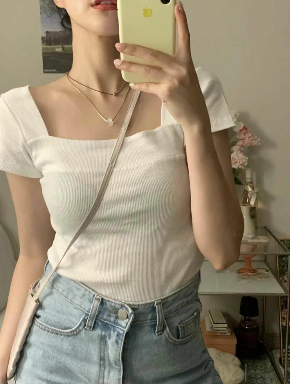 方領簡約上衣(白色)