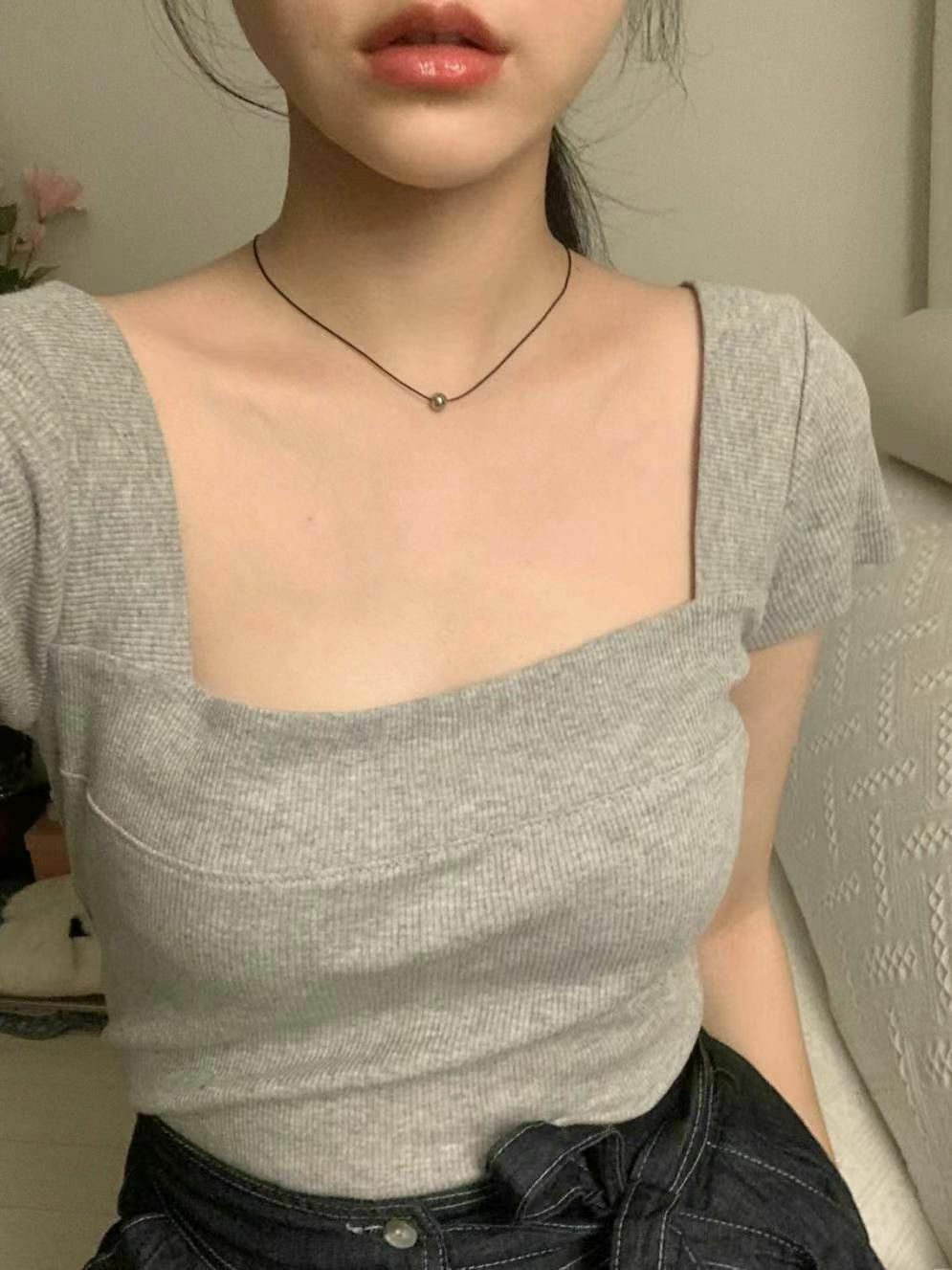 方領簡約上衣(灰色)