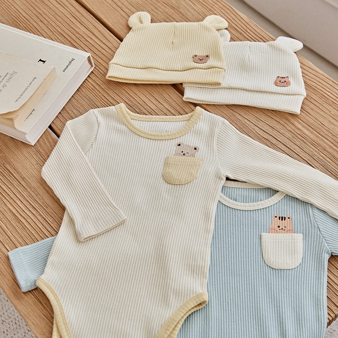 24S/S🌸DOTFRIENDS口袋躲貓貓系列-螺紋長袖爬服