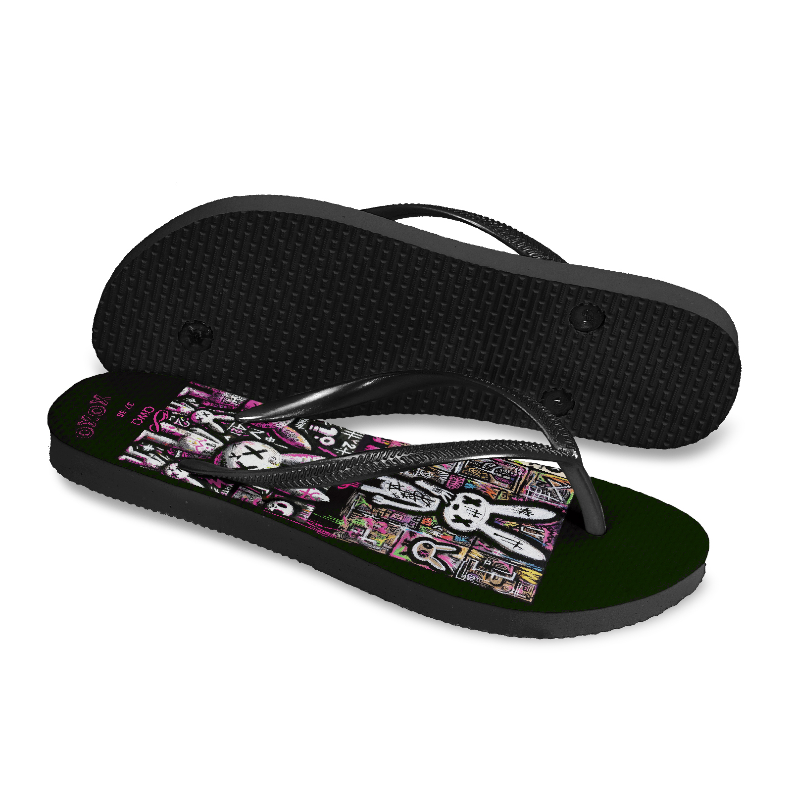 塗鴉兔兔 曜石黑 Graffi塗鴉系列 插圖女款夾腳拖鞋 LE原創