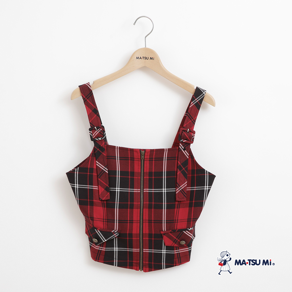 MA‧TSU Mi 經典格紋拉鍊造型百搭背心(紅.綠)