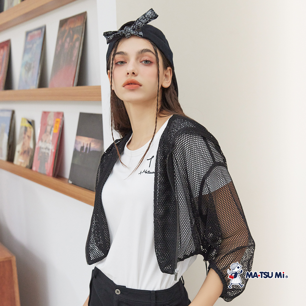MA‧TSU Mi 縷空網格抽繩短外套(白.黑)