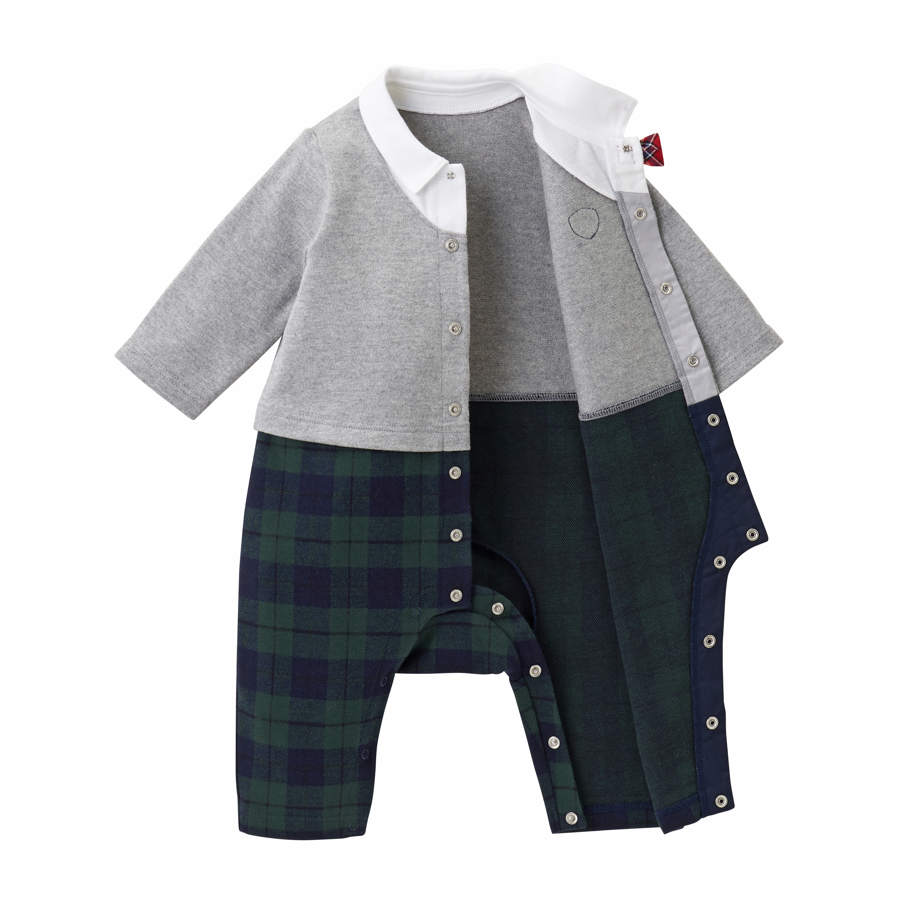 蝴蝶結領帶造型長袖連身衣-灰