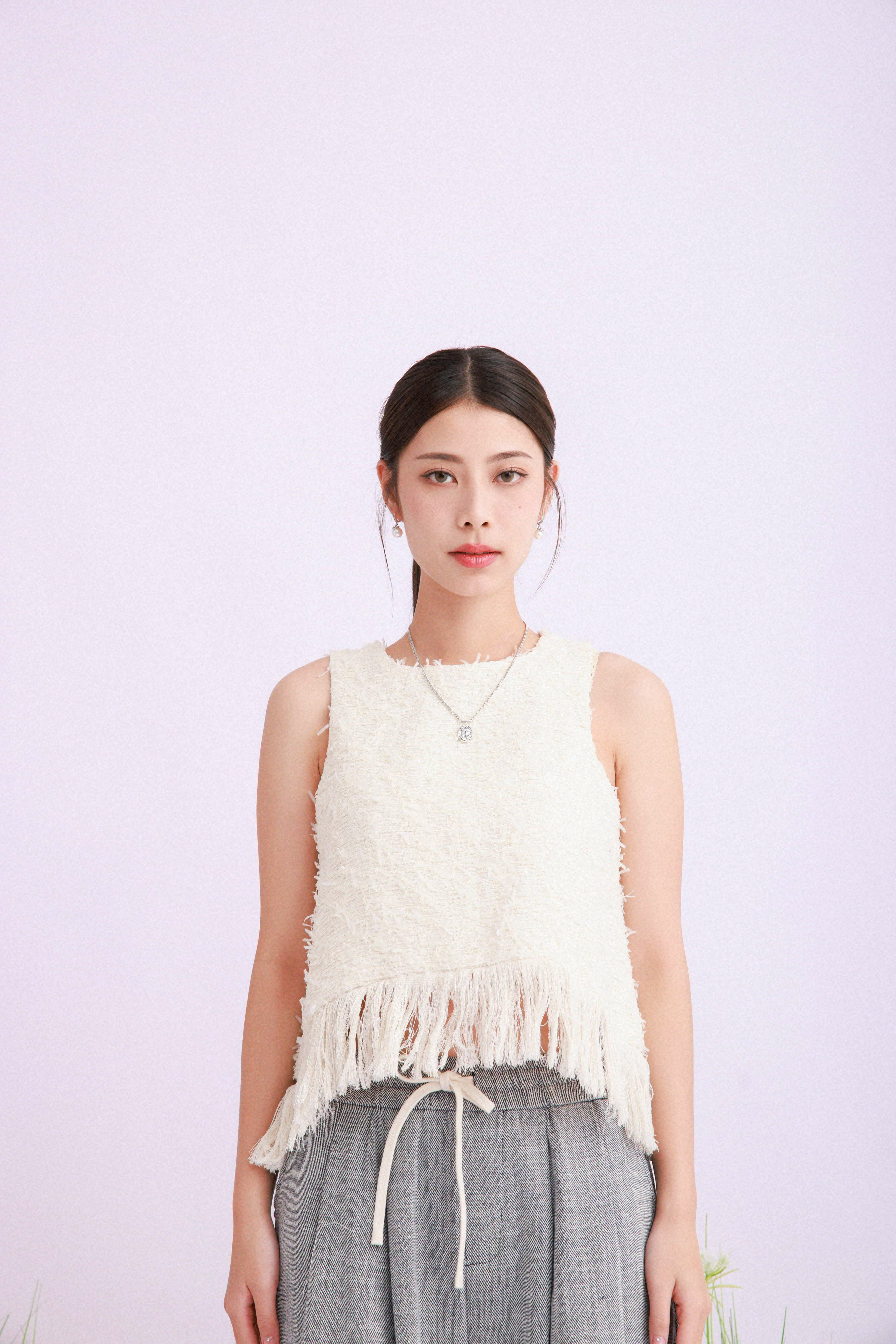 蘇蘇腳絲帶tweed背心 (現貨款式）