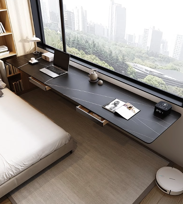 岩板懸浮書桌(單桌+雙抽屜)