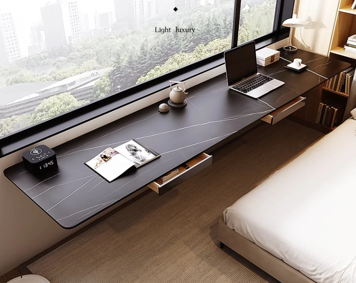 岩板懸浮書桌(單桌+雙抽屜)