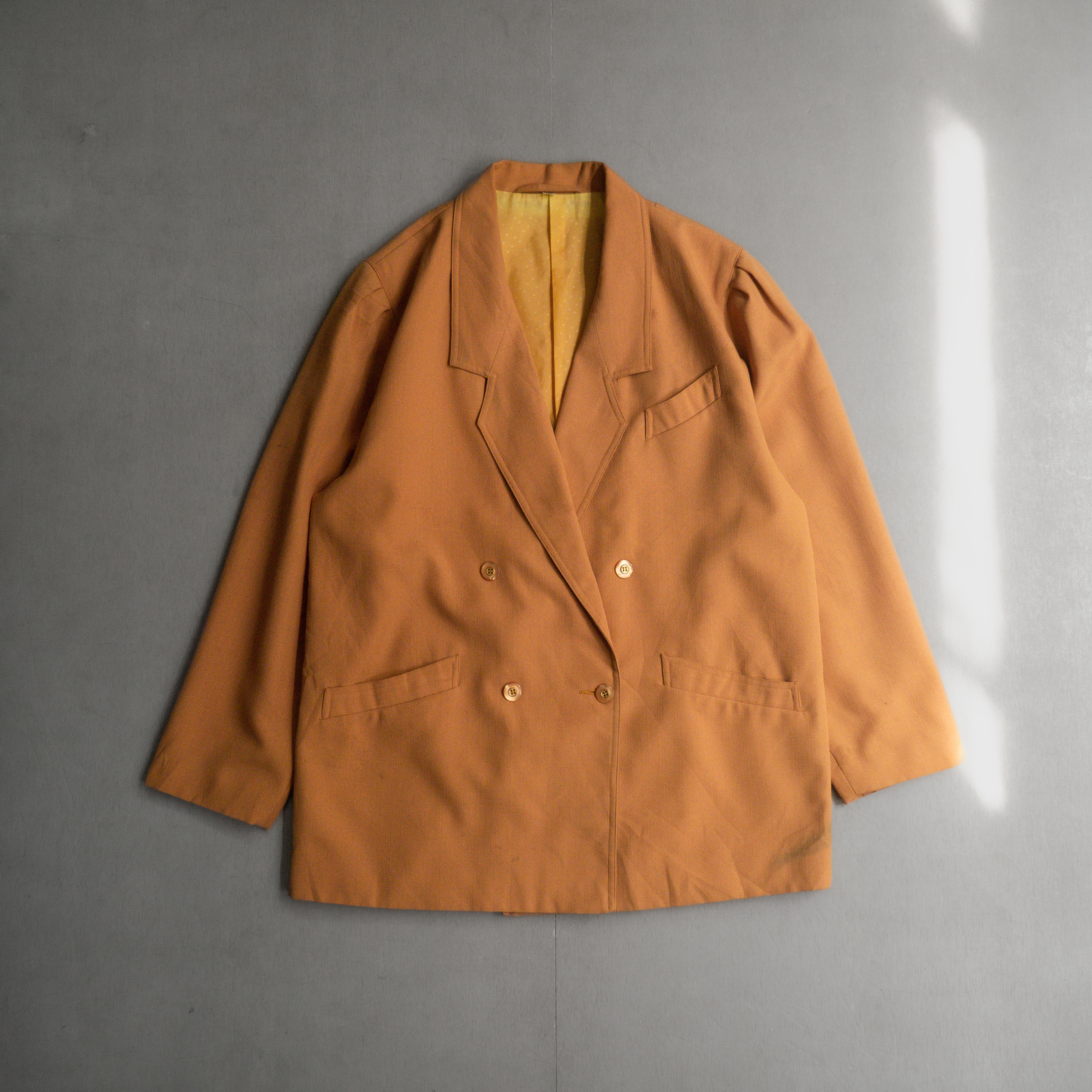 VINTAGE WMN BLAZER 美國 女裝 橘黃 素面 雙排扣 春夏 西裝 外套