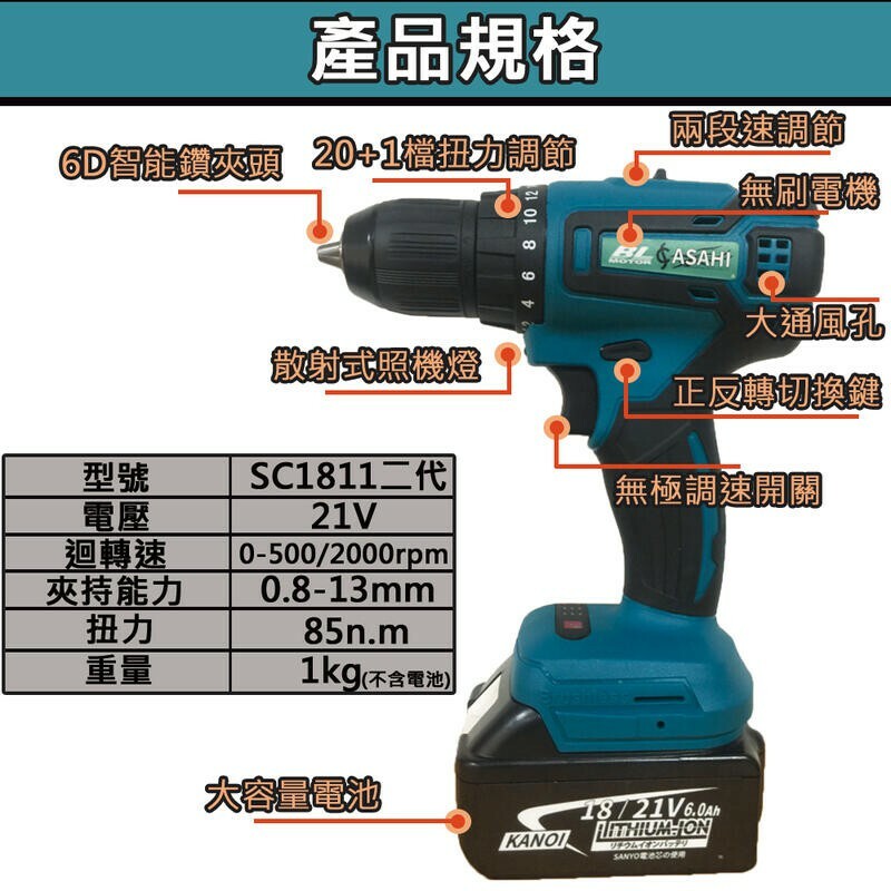附發票｜芯片款 SC1811二代｜ 無刷兩用電鑽 鋰電雙速調節 充電式電鑽 通用牧田18V