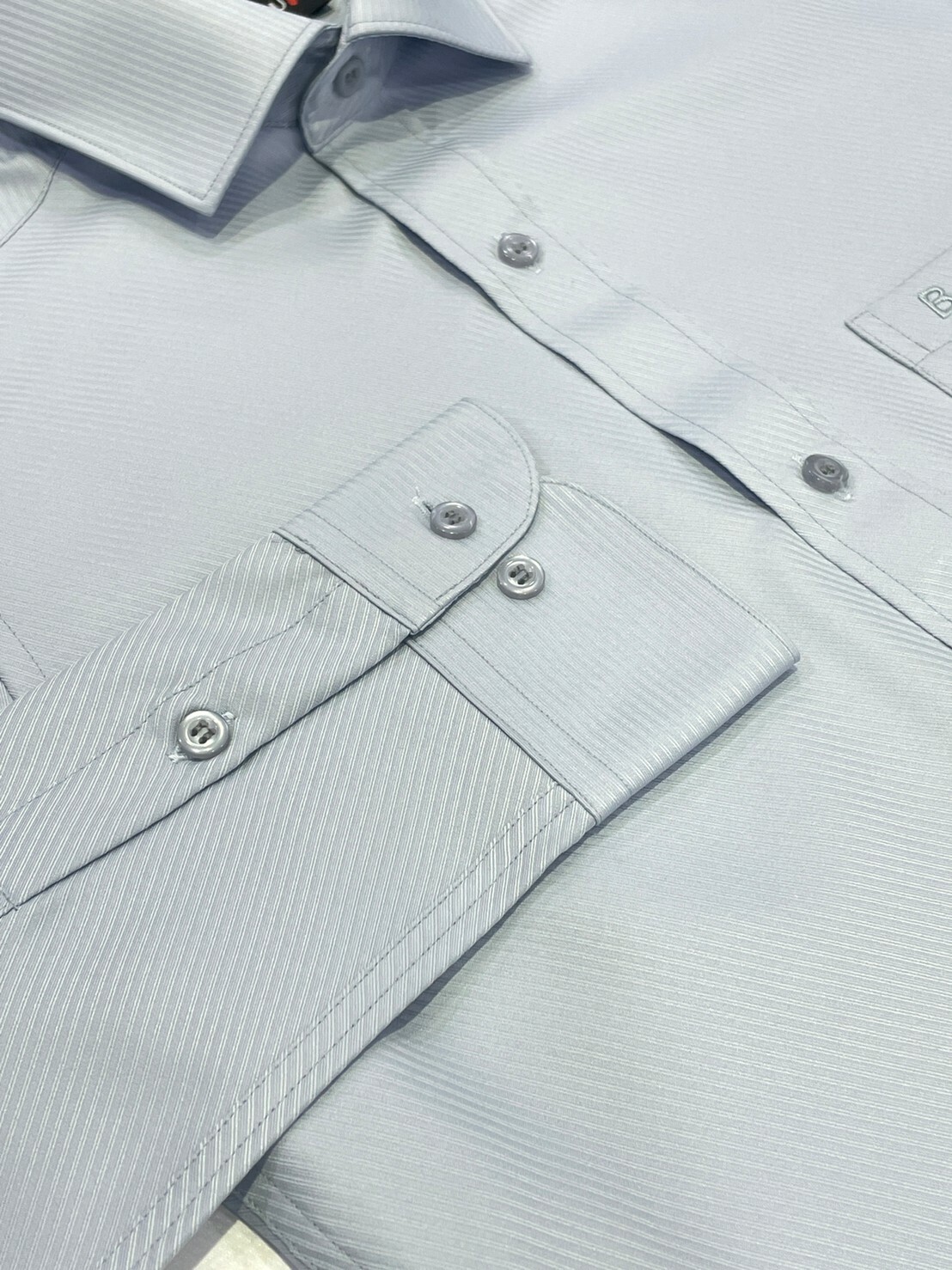 藍灰色斜紋男長袖襯衫8