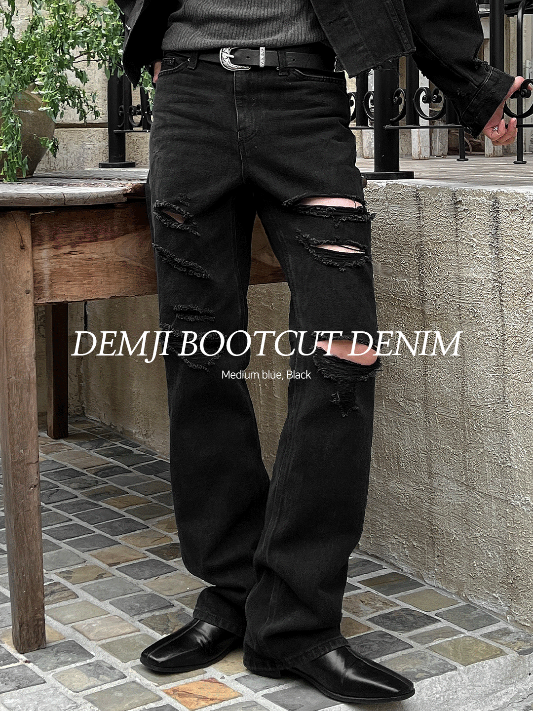 損傷破壞靴型牛仔褲