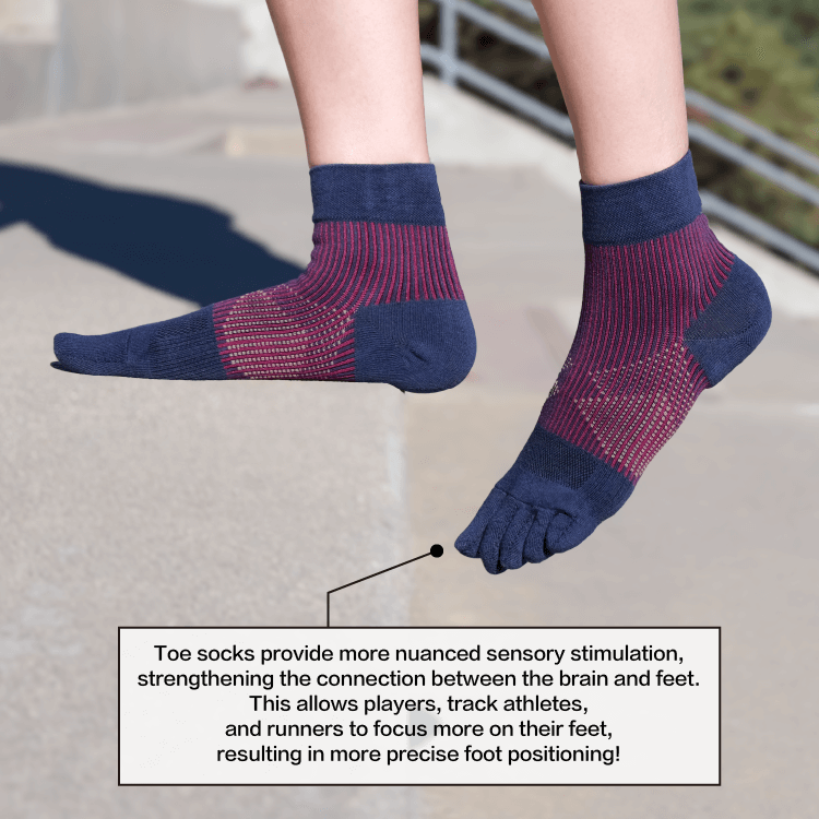 CHEGO Talaria Toe Socks provide more nuanced sensory stimulation, strengthening the connection between the brain and feet. This allows players, track athletes, and runners to focus more on their feet, resulting in more precise foot positioning!