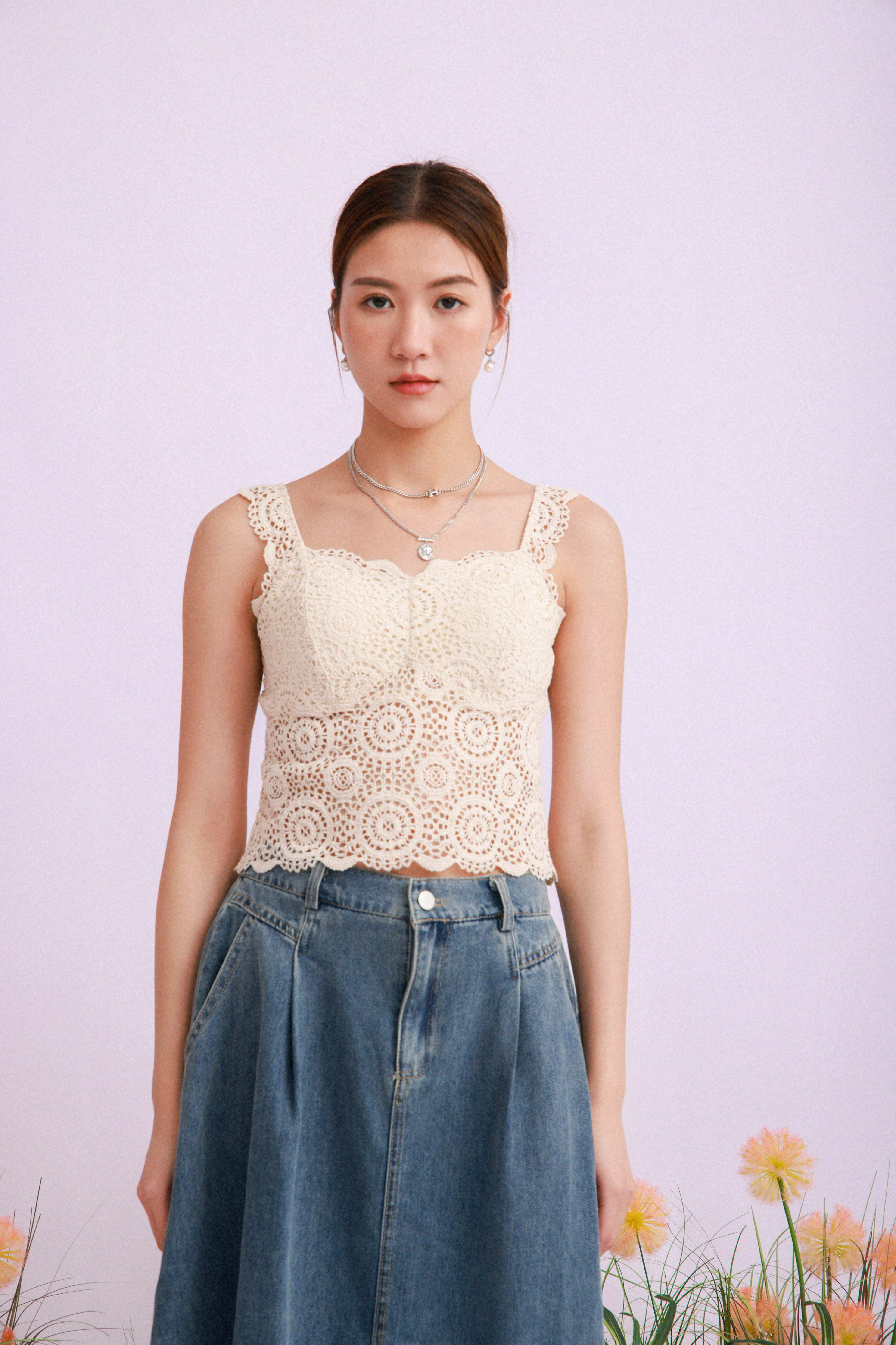 棉線勾花bra top (現貨款式）