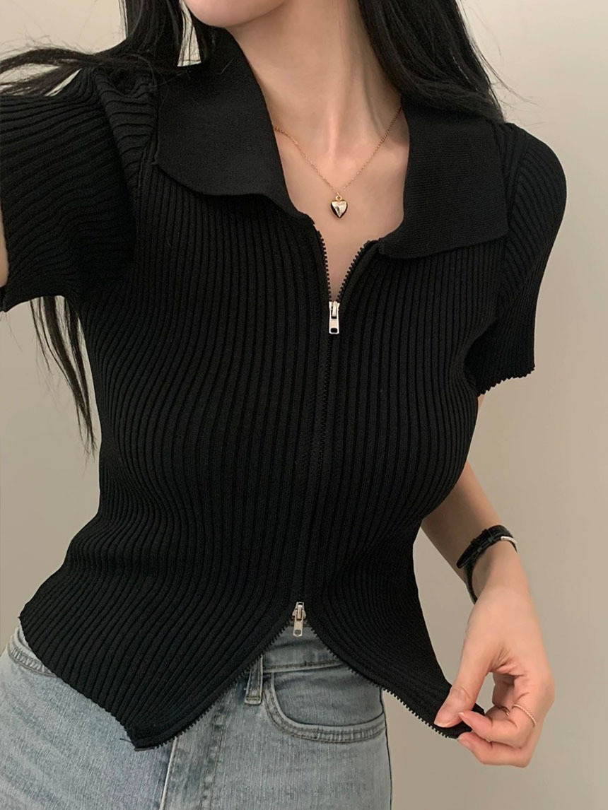 Polo上下拉鍊針織上衣*3色