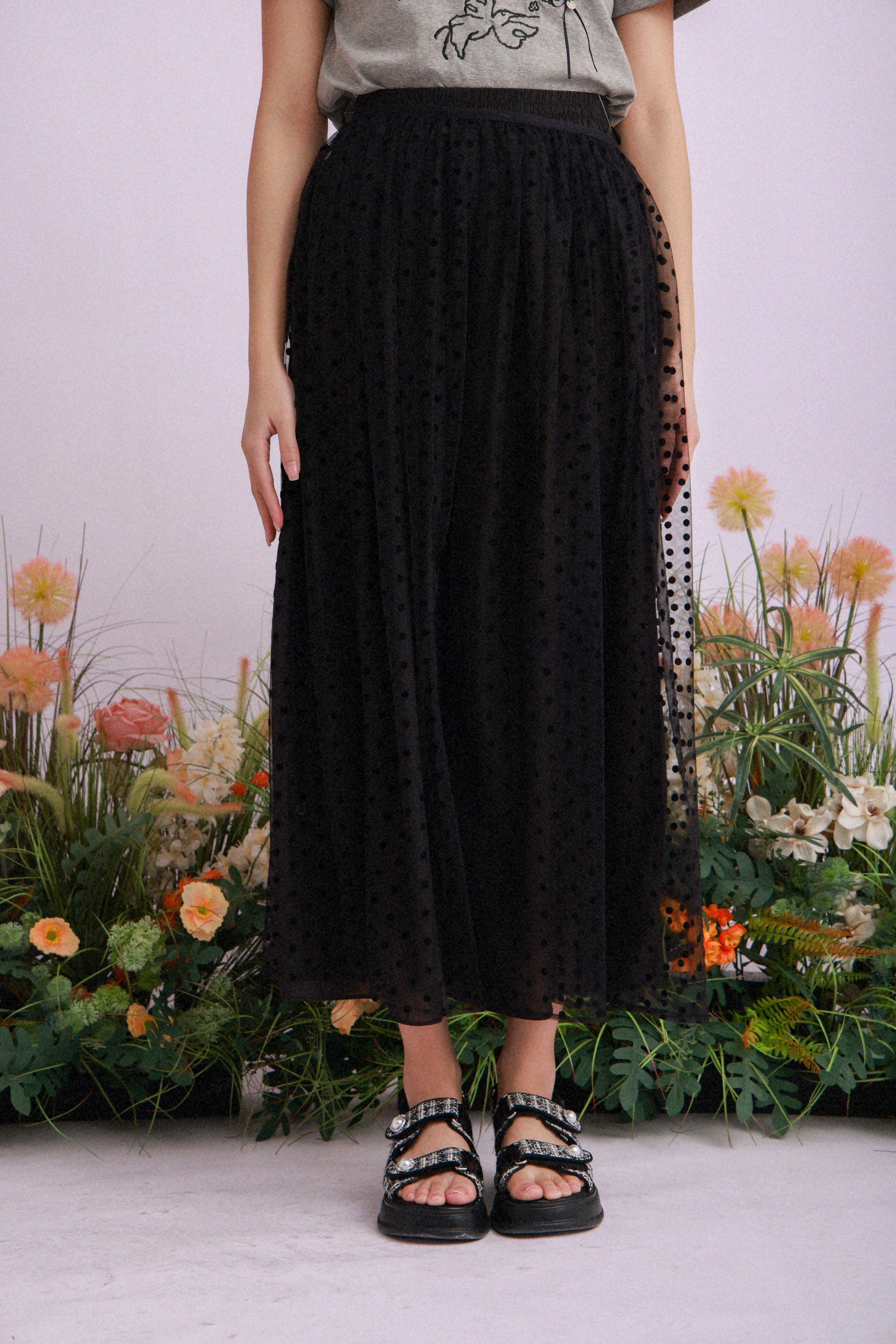 絲絨波點網紗裙(連打底裙) (現貨款式）