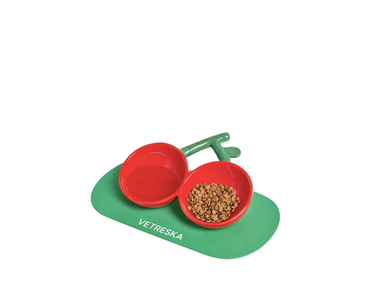 Vetreska - 櫻桃寵物陶瓷碗 (10*7.9*3 英吋) 沒有防漏餐墊
