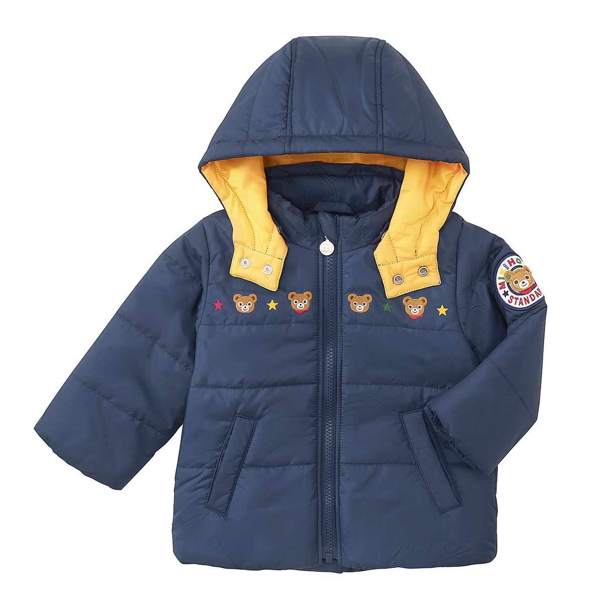 普奇熊刺繡連帽可拆卸鋪棉外套-藏藍