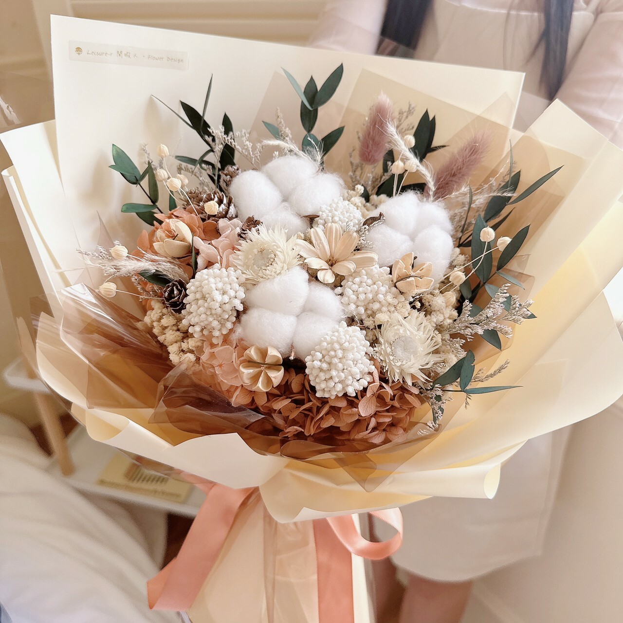 木質調棉花花束