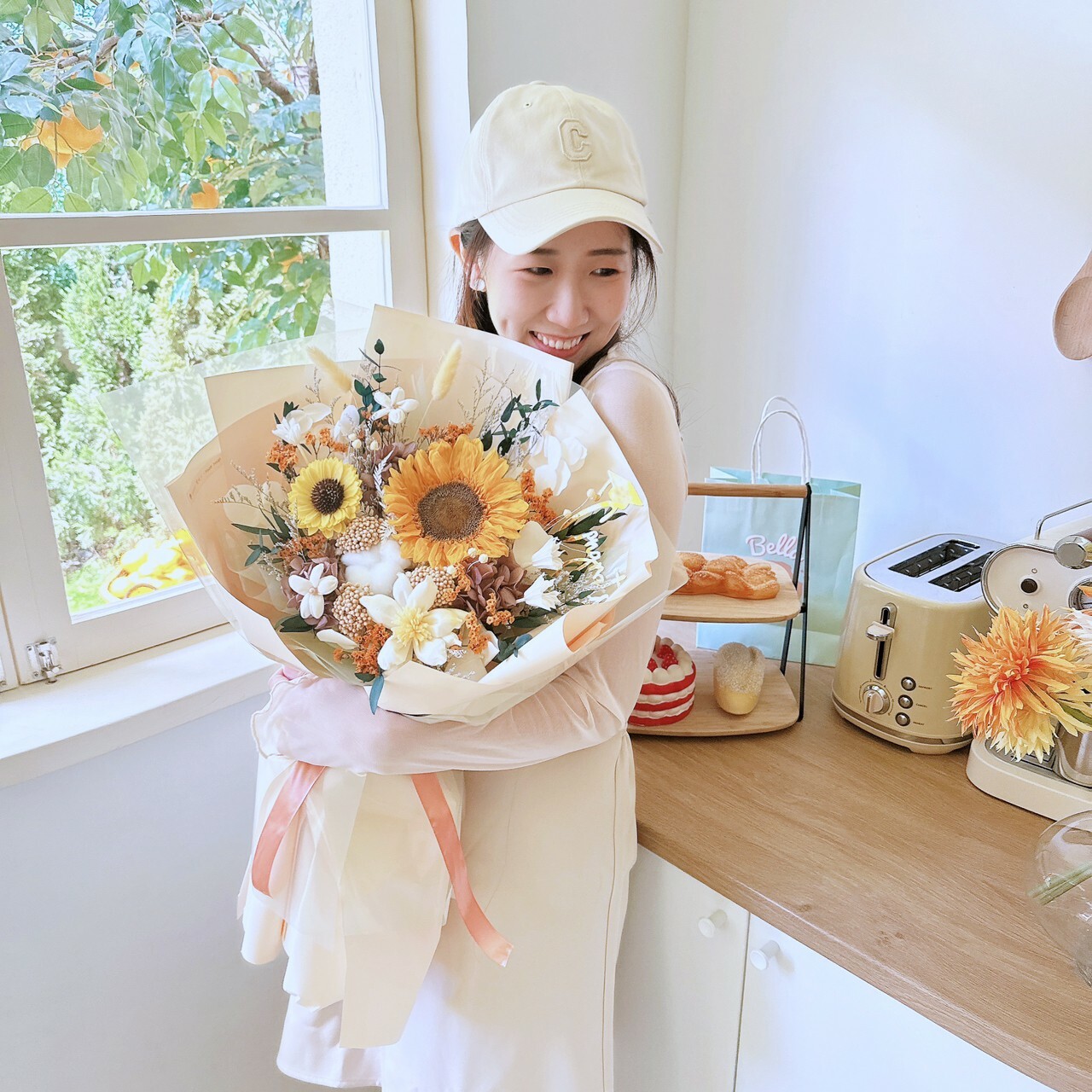 經典色永生向日葵大花束