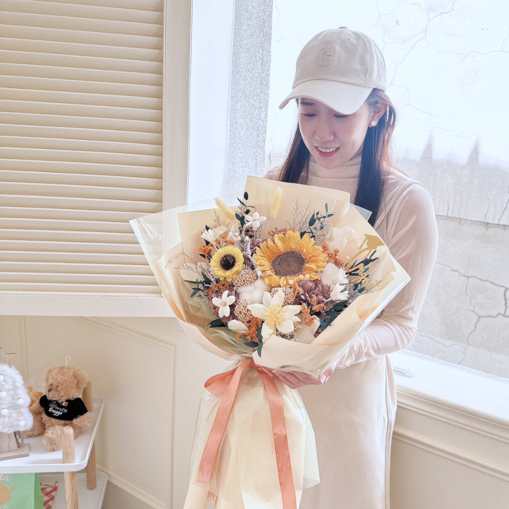 經典色永生向日葵大花束