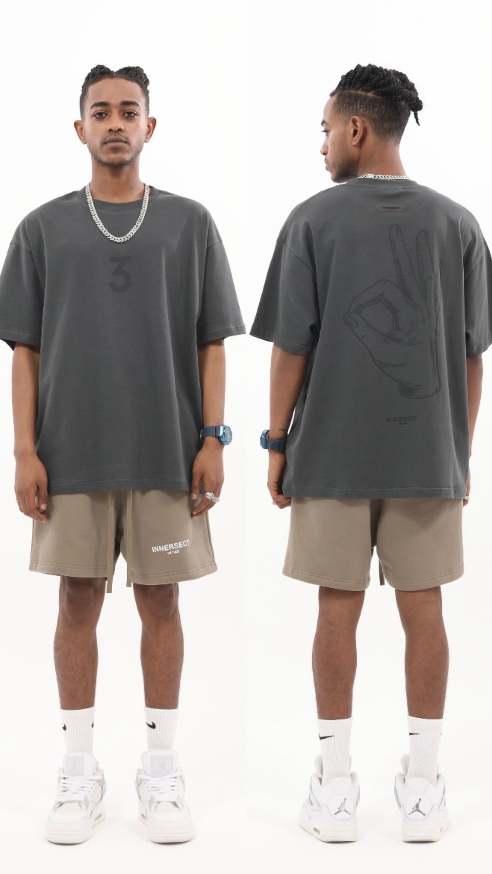 【雙十一優惠】 INNERSECT 三生萬物數字手勢字母印花短袖T恤 男女同款 INN23SSTTE17