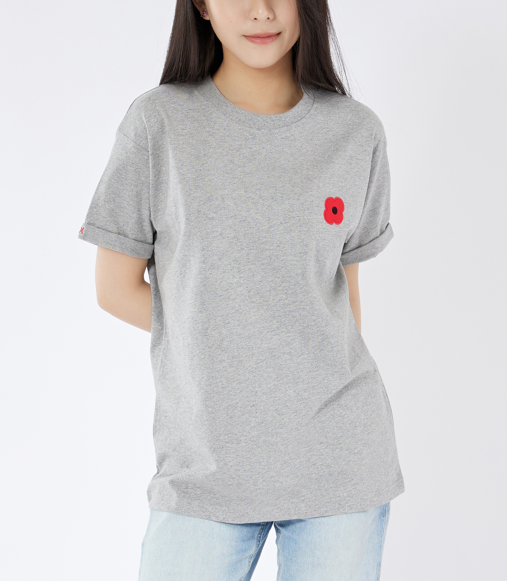 Monsieur Coquelicot 經典罌粟花純棉短袖T恤 (灰)