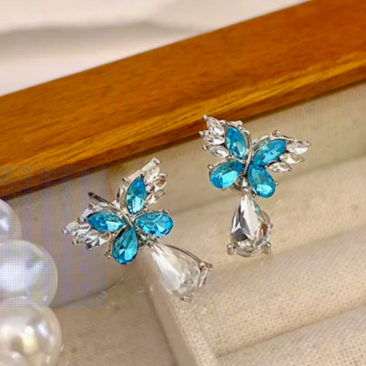 Vivid Blue Cubic Zirconia Butterfly Earrings