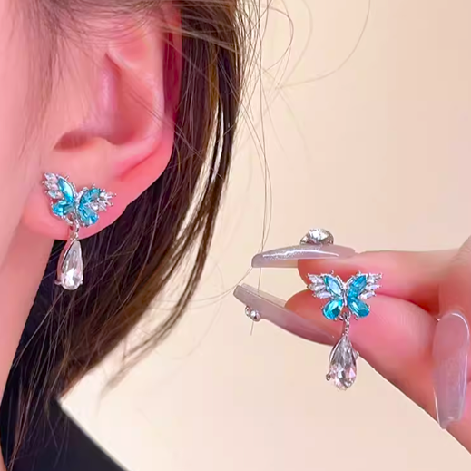 Vivid Blue Cubic Zirconia Butterfly Earrings