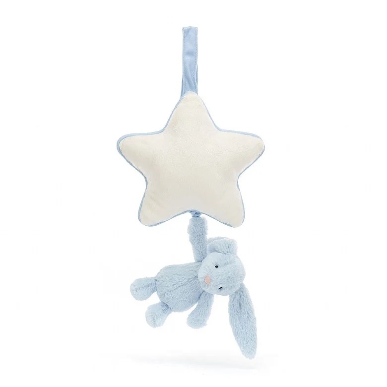 JELLYCAT Bashful Baby Blue Bunny Star Musical Pull