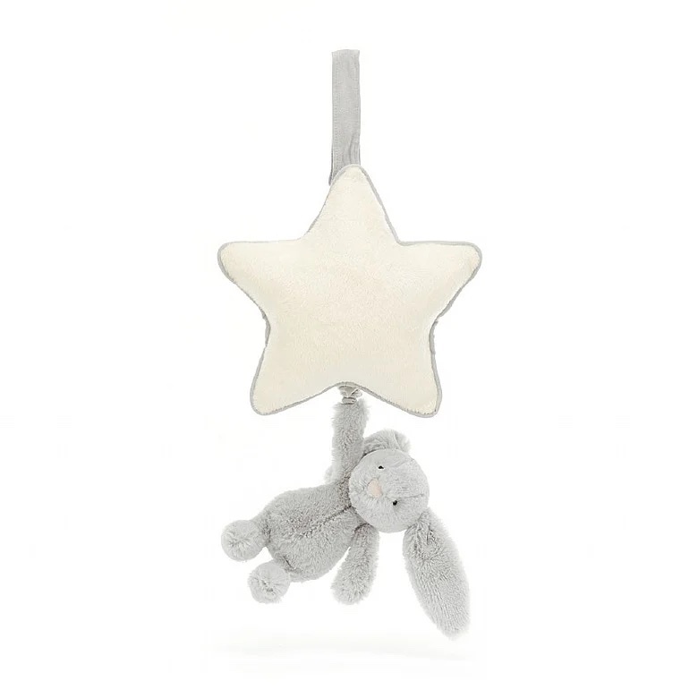 JELLYCAT Bashful Silver Bunny Star Musical Pull