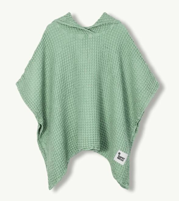 HAPPY MESS 亞麻華夫格斗篷浴巾 LINEN WAFFLE PONCHO - SAGE