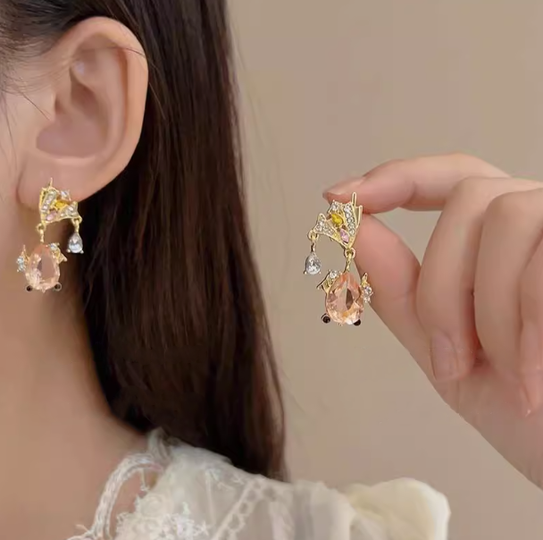 Gold Cubic Zirconia Little Fish Earrings