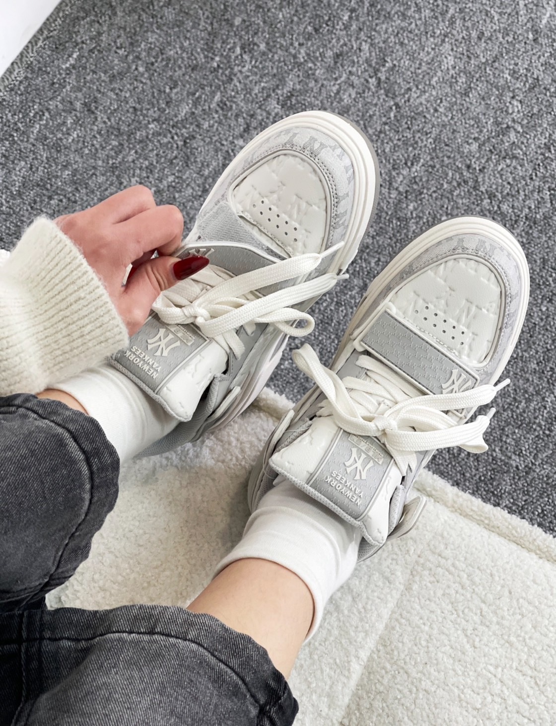MLB Chunky Liner 紐約洋基隊 灰白老花 壓花 奶油底 老爹鞋 學長鞋 NY/預購
