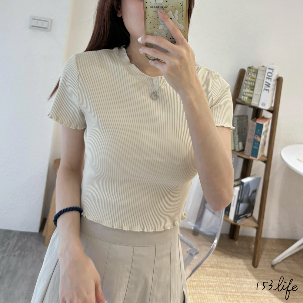 |現貨|素面短版羅紋木耳邊捲邊短T(4色)