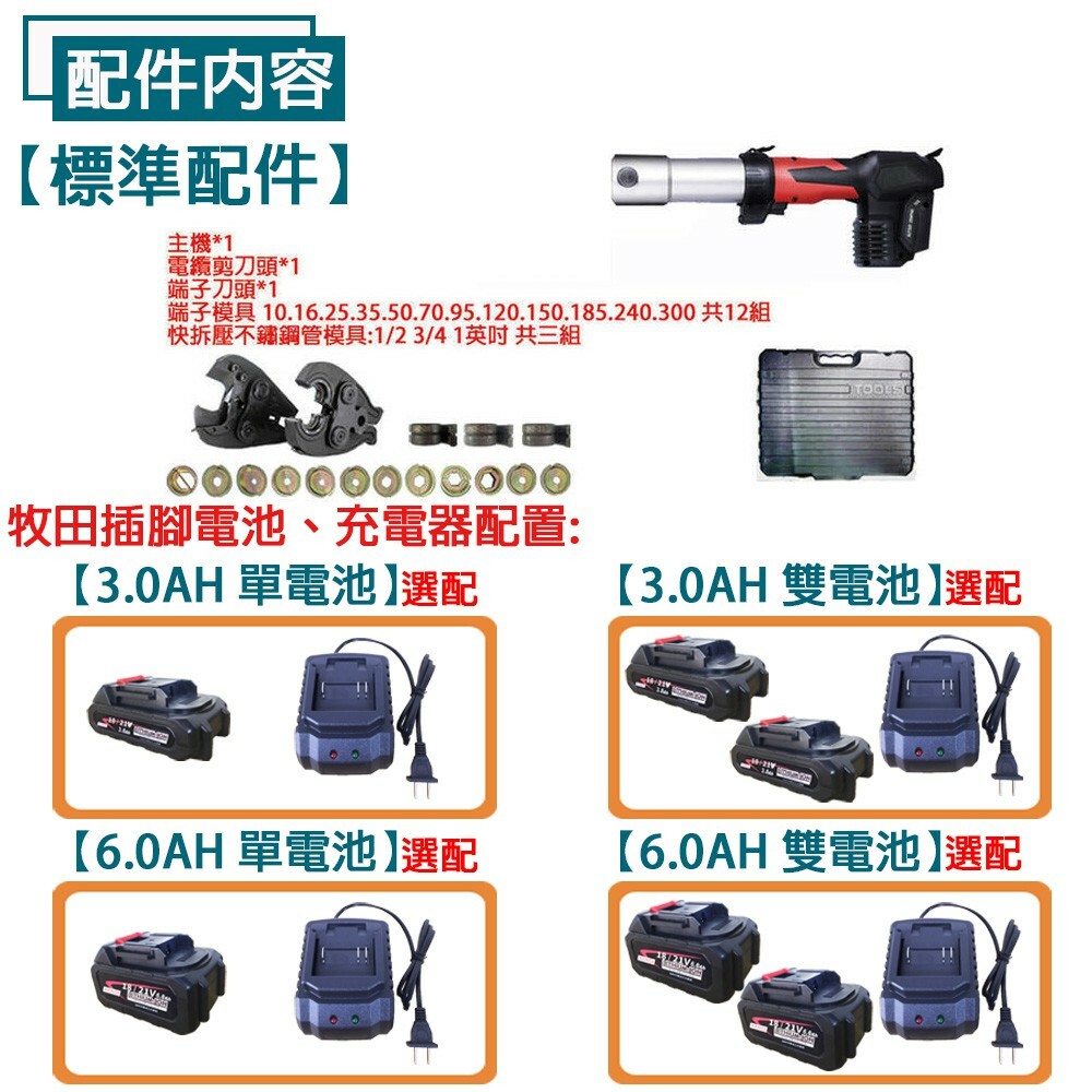 附發票｜300R｜三合一 充電式壓接鉗 端子鉗 通用牧田18V 不鏽鋼 水管 電纜 直立式 壓管機