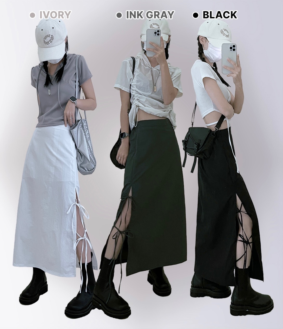 【優惠預訂】KR NYLON RIBBON SIDE CUTTING SKIRT（5色）