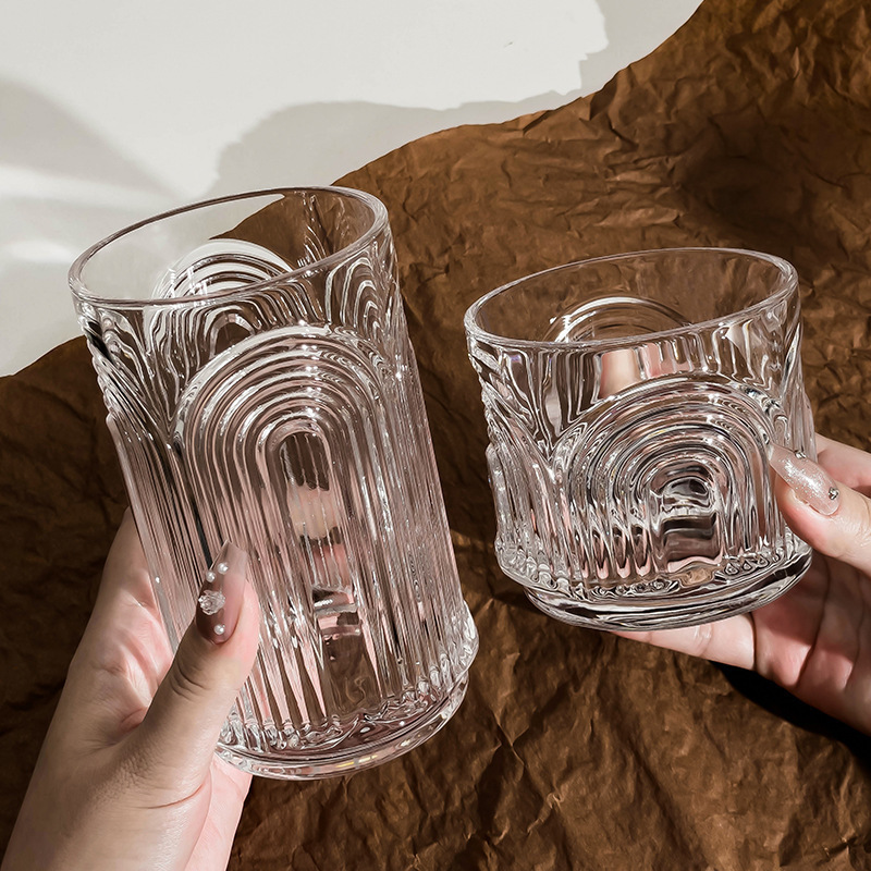 《3944》日系簡約條紋U型玻璃杯