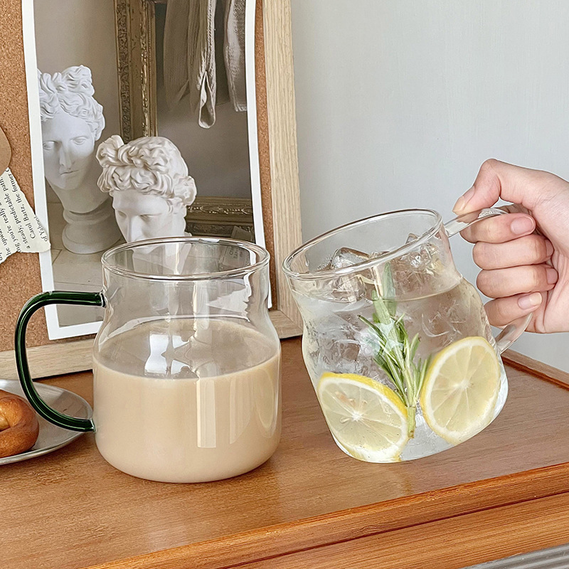 《3945》高級感簡約帶把手透明玻璃杯600ML