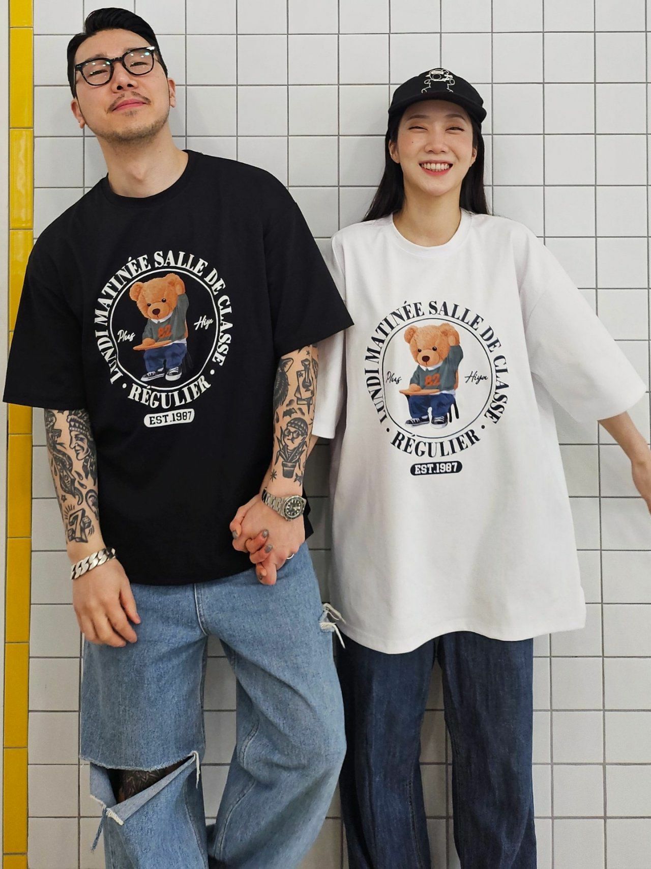 熊仔圖案英文字短袖Tee PLUS82HIYA-079T