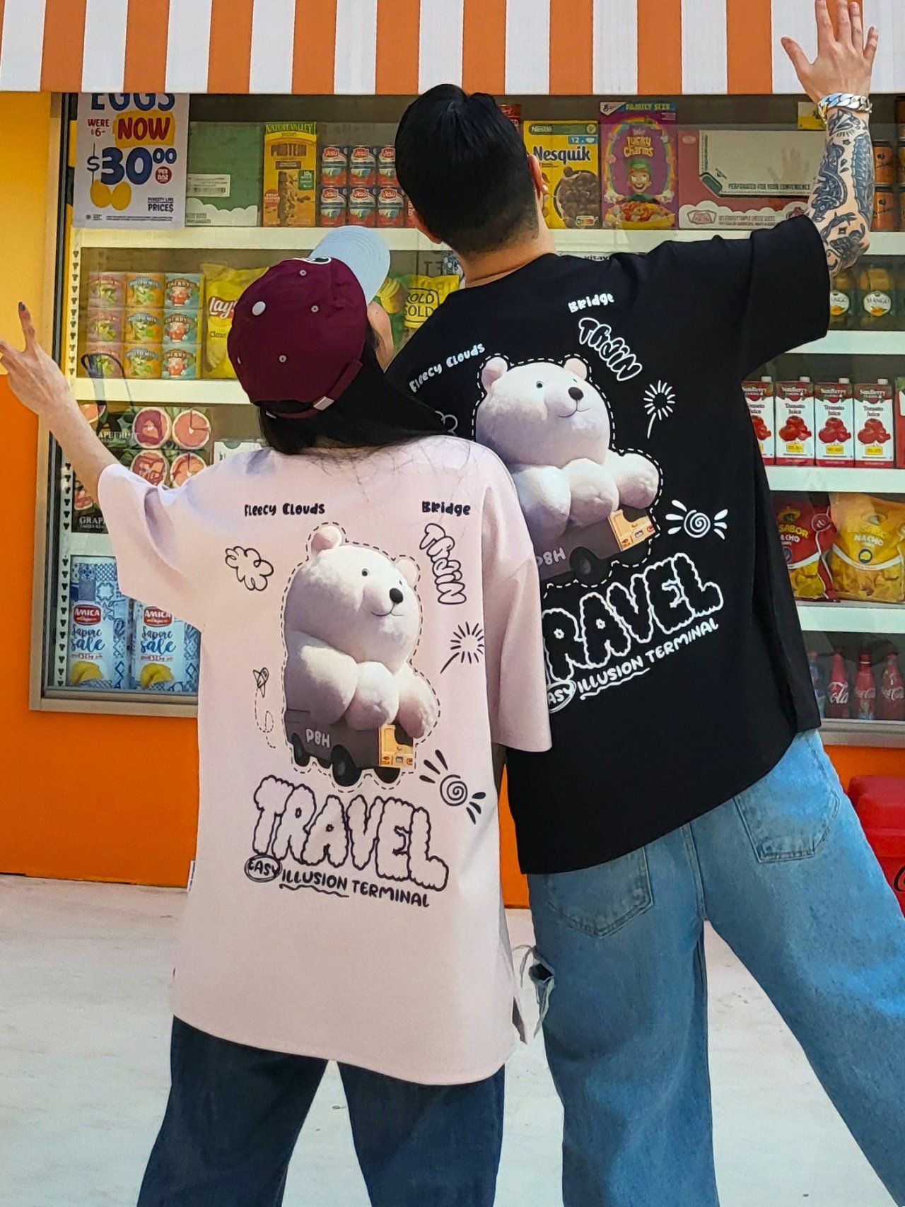 熊仔圖案英文字短袖Tee PLUS82HIYA-081T