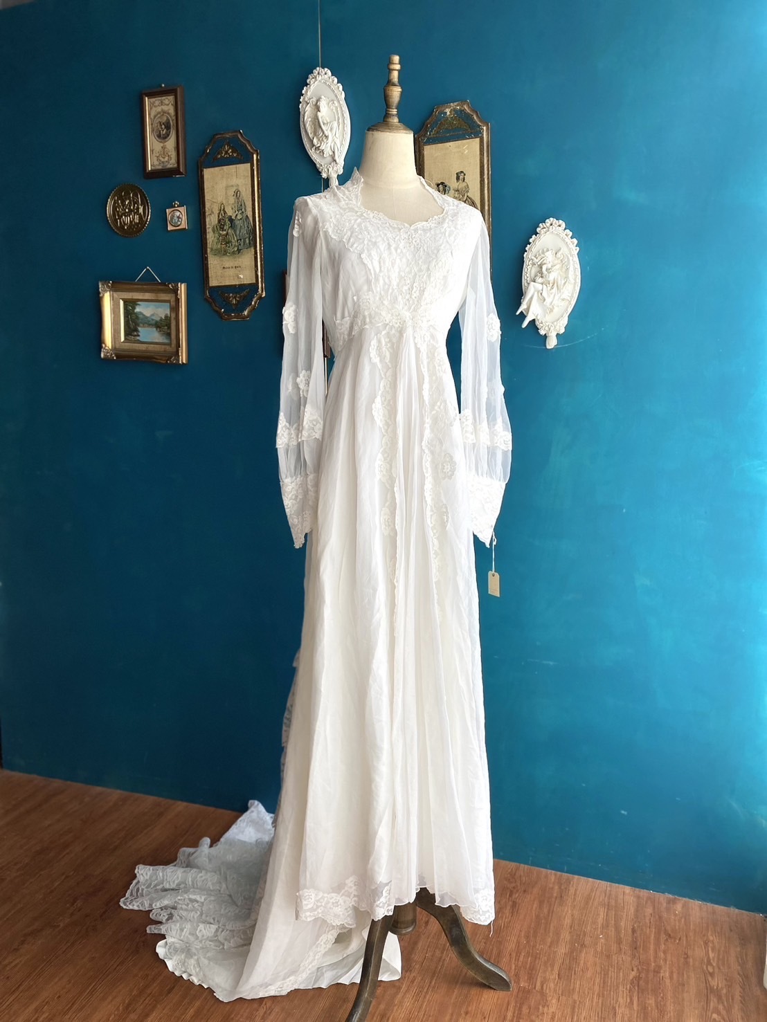 Vintage Wedding-Dress/古著蕾絲蛋糕裙拖擺婚紗