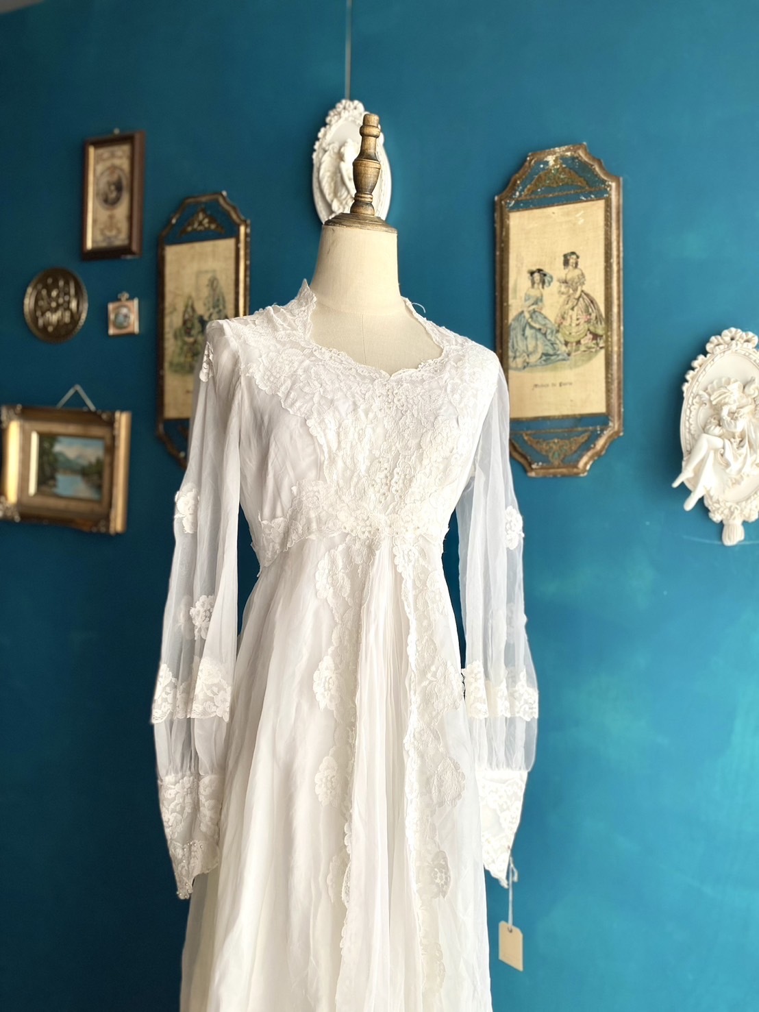 Vintage Wedding-Dress/古著蕾絲蛋糕裙拖擺婚紗