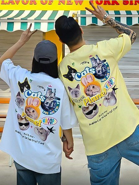 貓仔圖案英文字短袖Tee PLUS82HIYA-082T