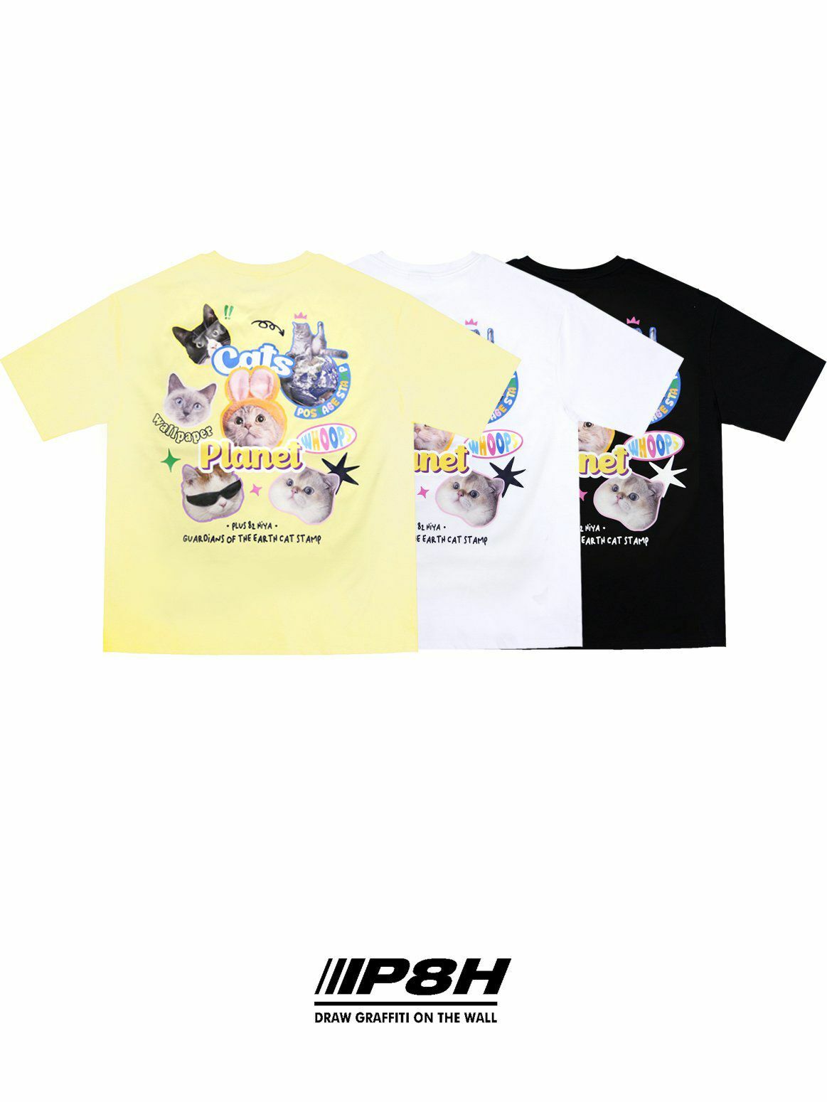 貓仔圖案英文字短袖Tee PLUS82HIYA-082T