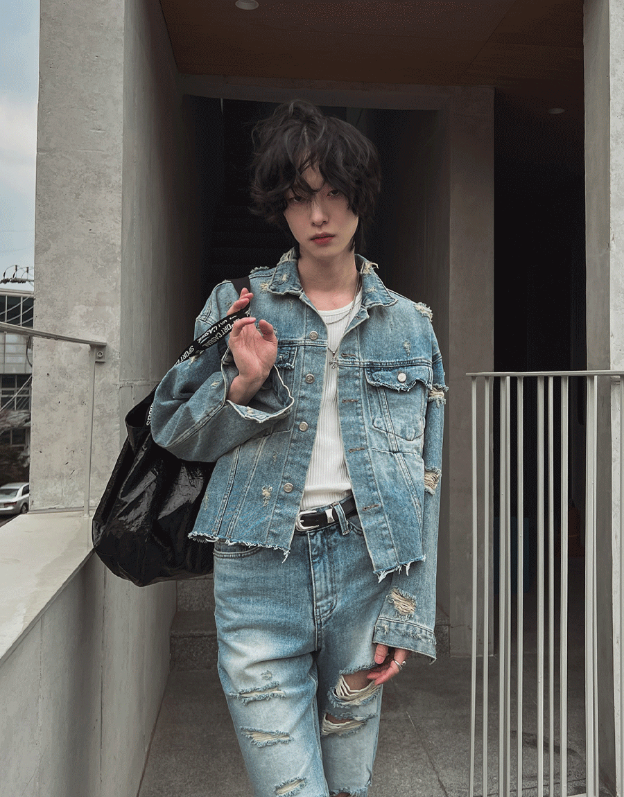 損傷破壞短版牛仔外套