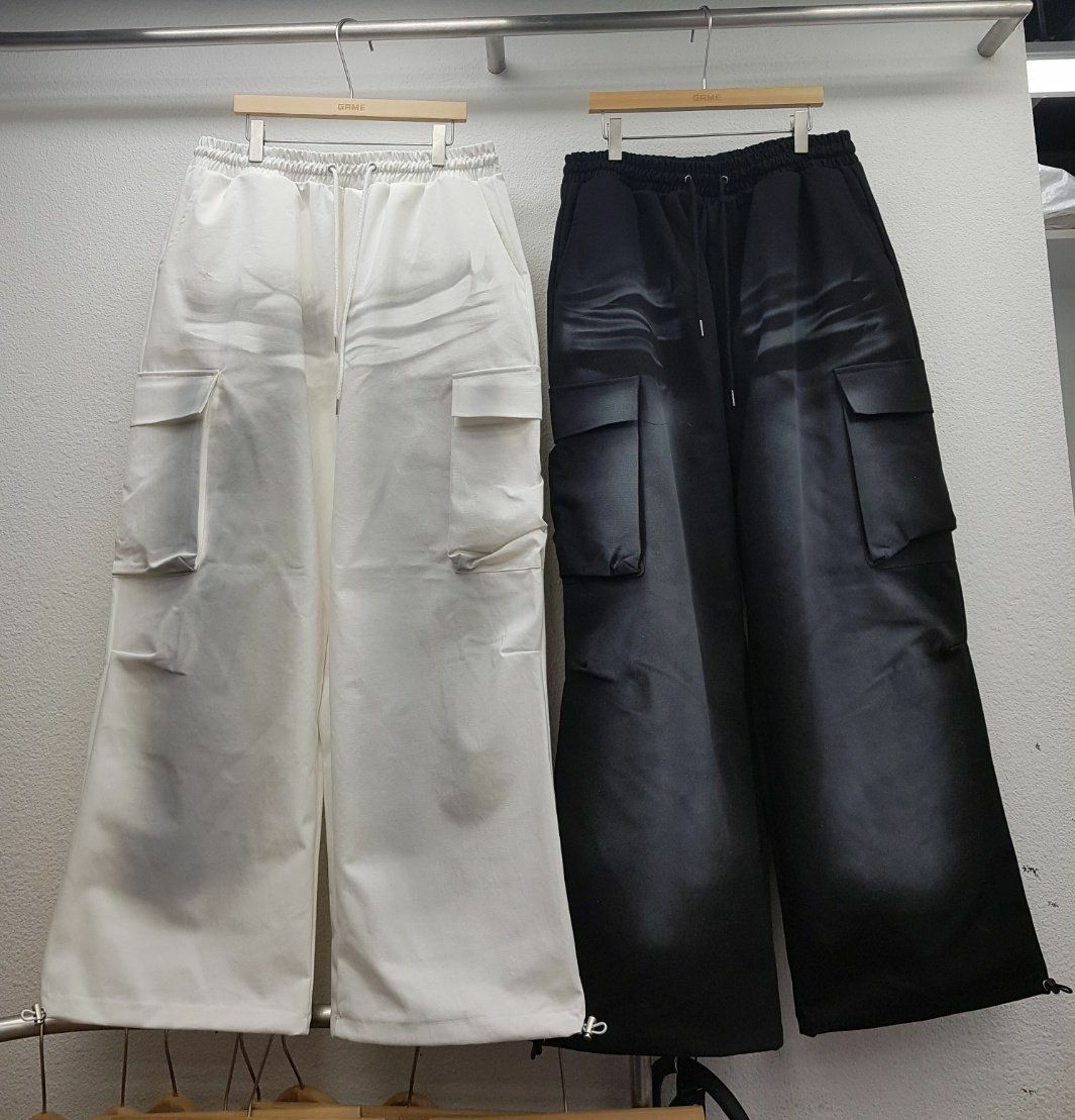 仿舊淨色工裝可束腳鬆身褲 GAME-010P